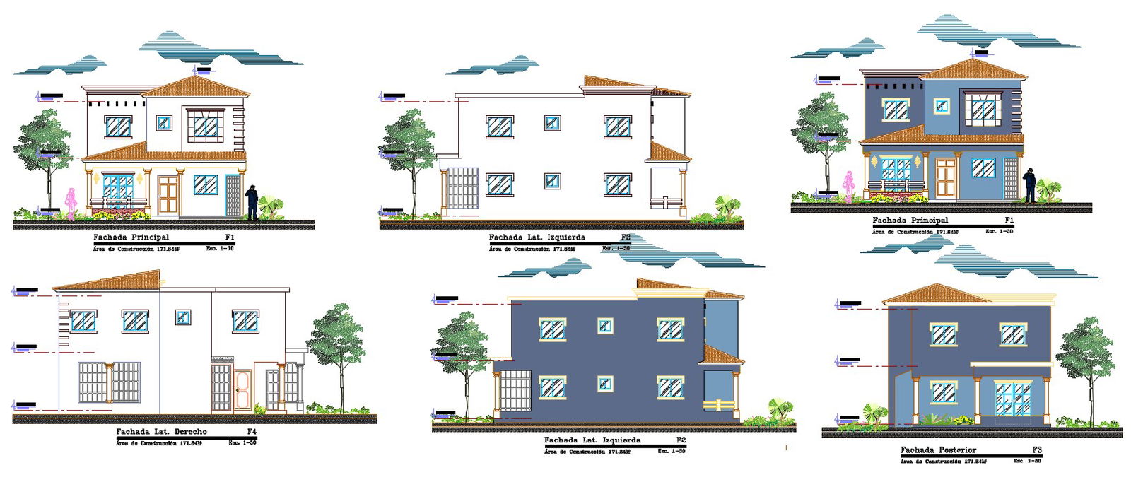 Modern House Building All Side Elevation Design Download DWG File