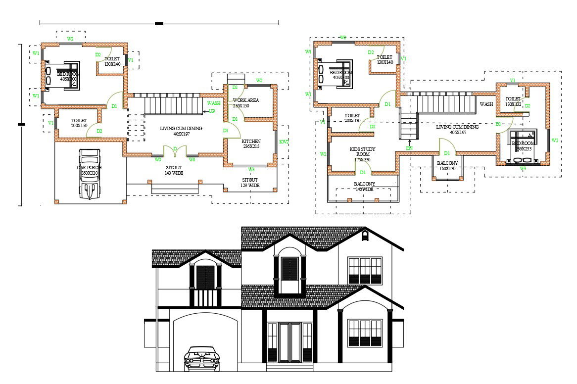 Modern House Plan And Front Elevation Design DWG File