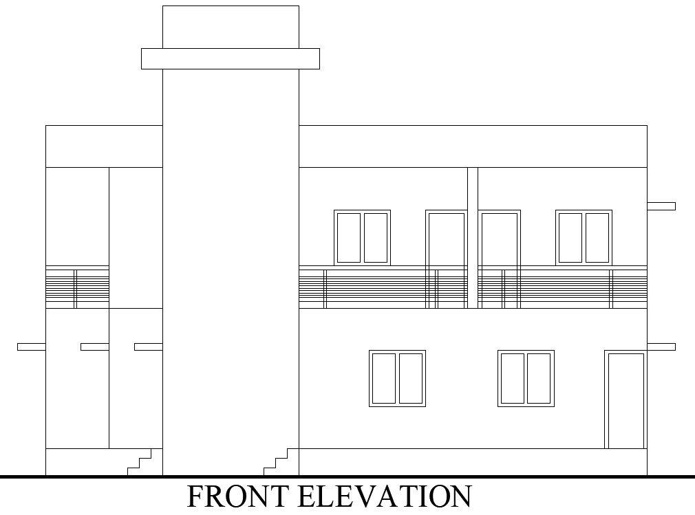 Modern Residential Building Front Elevation Plan DWG plan