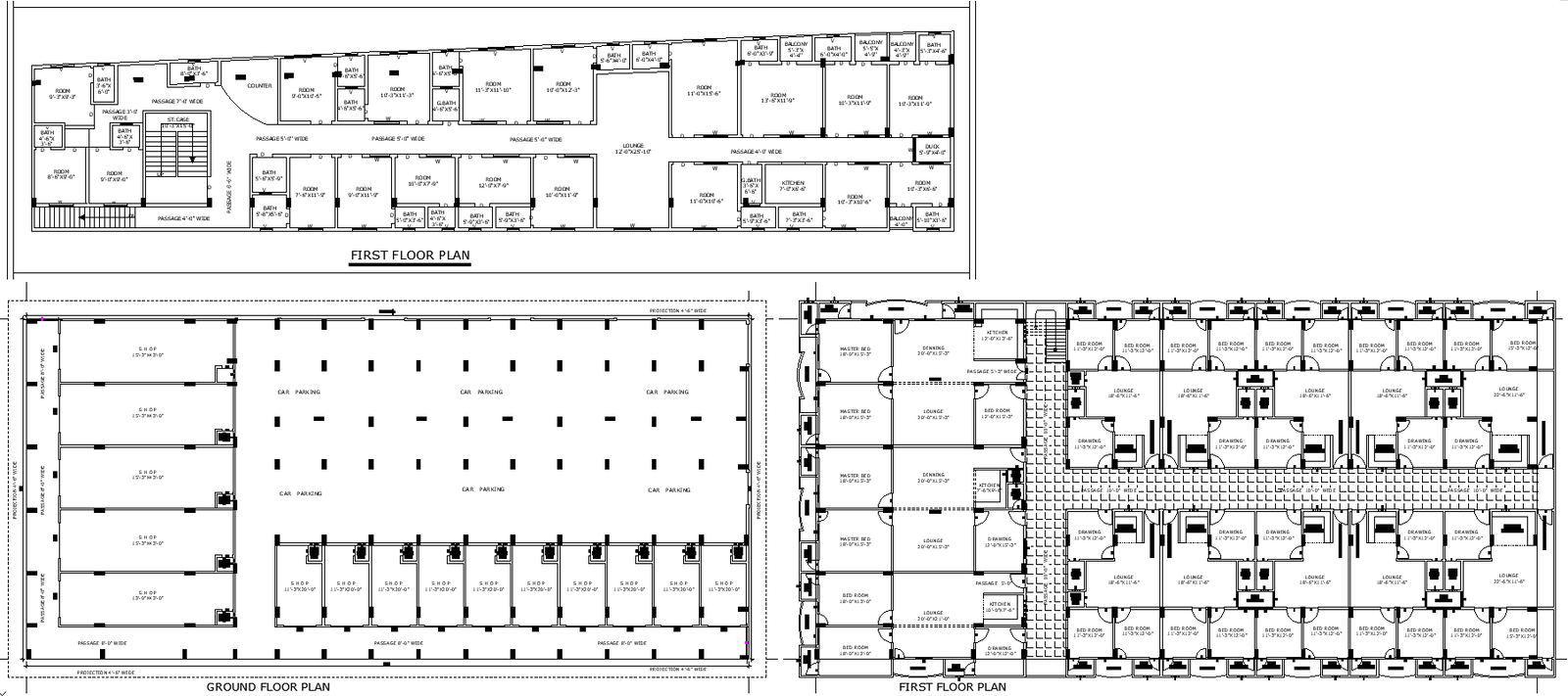 Modern Residential Home Design with Ground Floor Parking and Shop Layout AutoCAD DWG