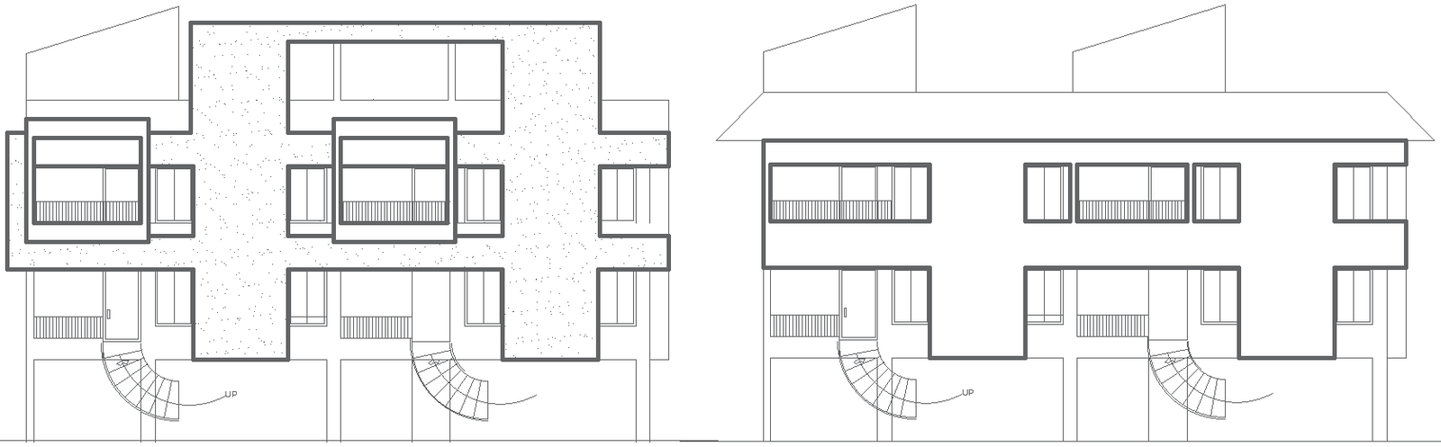 Modern house front elevation DWG with two design styles