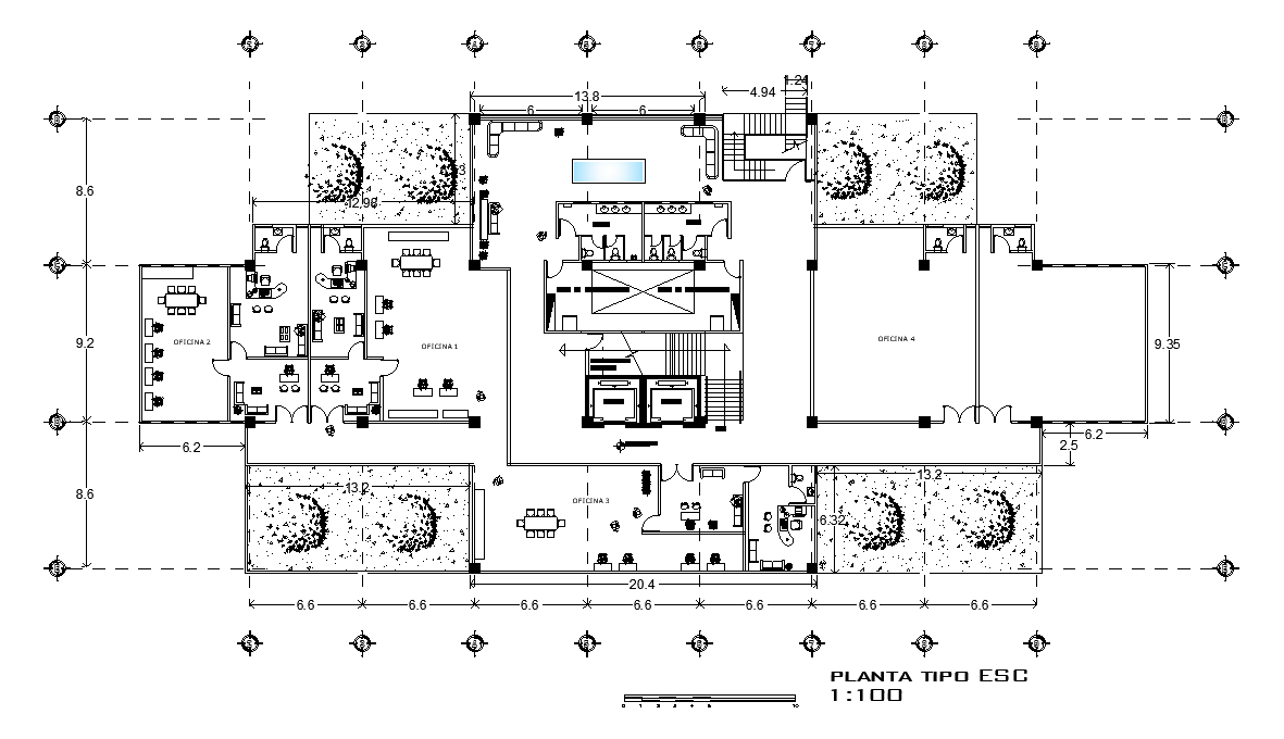 Modern commercial building floor plan cad drawing is given in this cad file. Download this cad file now.