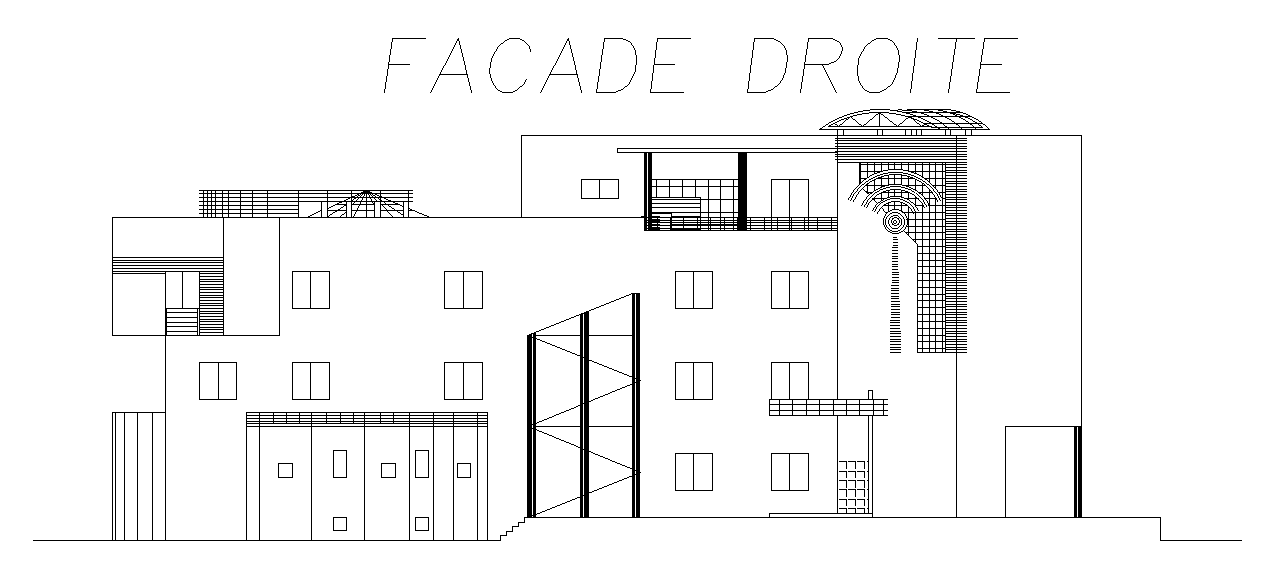 Modern government building elevation design is given in this cad file. Download this cad file now.