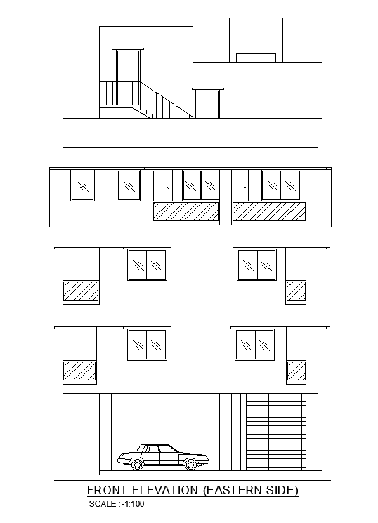 Modern house elevation cad drawing is given in this cad file. Download this cad file now.
