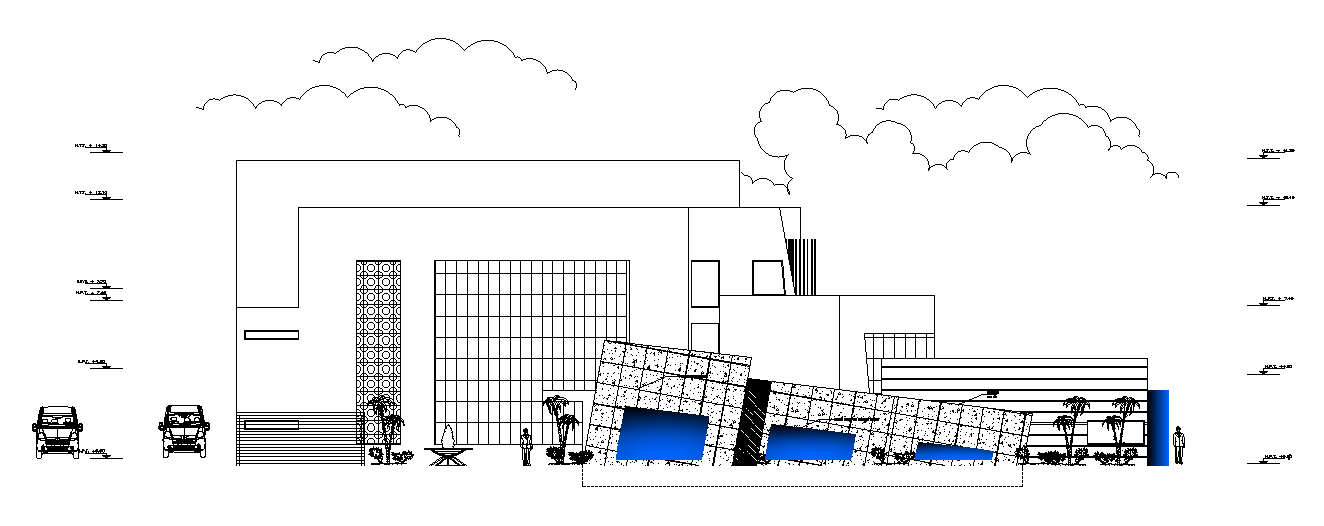 Modern house elevation design cad drawing is given in this cad file. Download this 2d auto cad file.