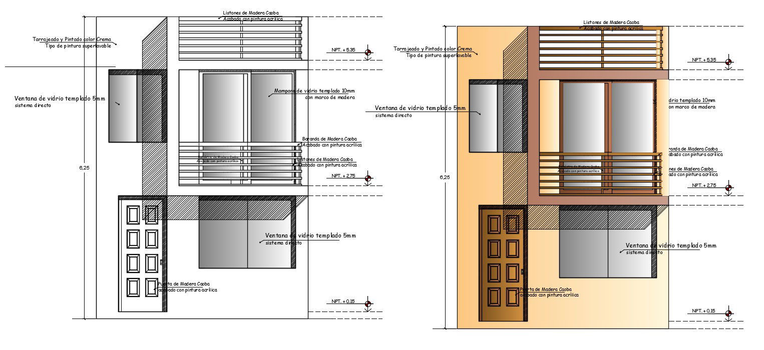 Modern house elevation is given in this cad file. Download this 2d cad file now.