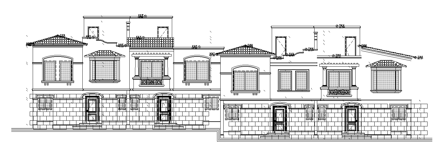 Modern house front elevation cad drawing is given in this cad file. Download this cad file now.