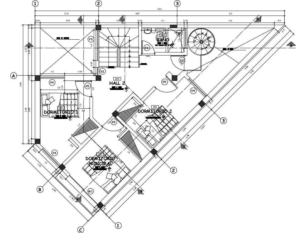 Modern house plan is given in this cad file. Download this 2d cad file now.