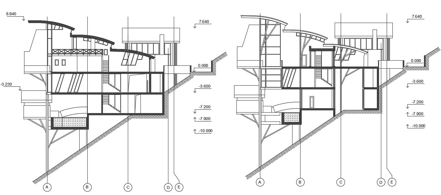 Modern house section cad drawing is in this cad file. Download this 2d cad file now.
