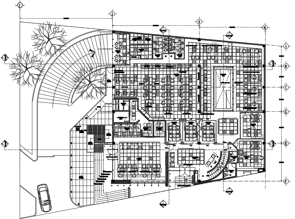 Modern office floor plan is given in this cad file. Download this cad file now.