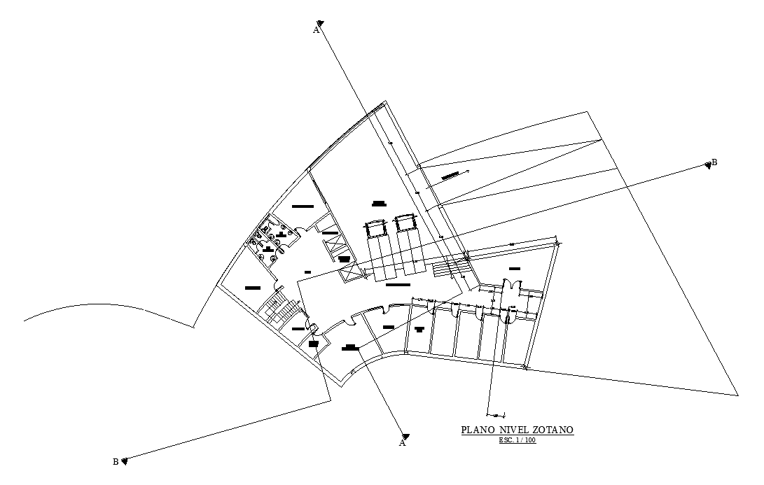 Modern public building basement plan cad drawing is given in this cad file. Download this cad file now.