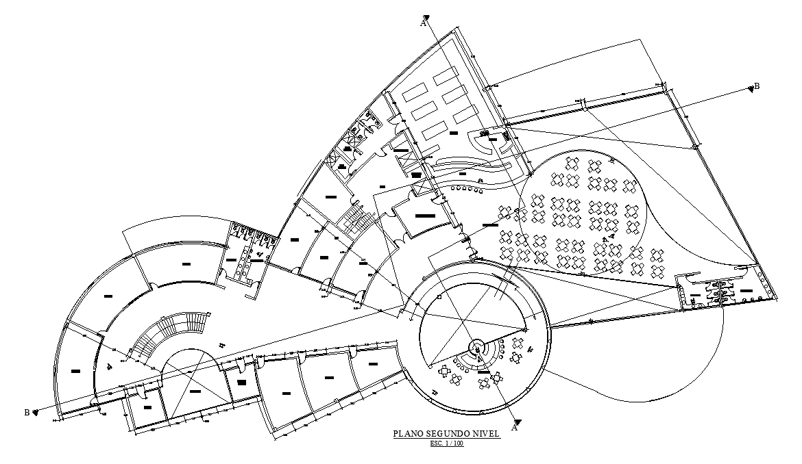 Modern public building cad drawing is given in this cad file. Download this 2d cad file now.