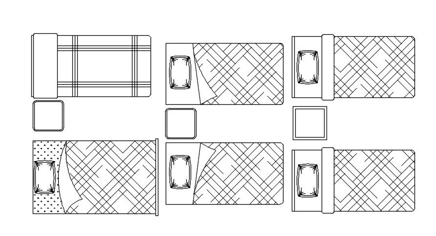 Modern single beds design in AutoCAD 2D drawing, dwg file, CAD file