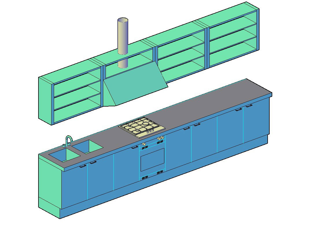 Modular Kitchen 3D Model With Basic Rendered Drawing Free Download
