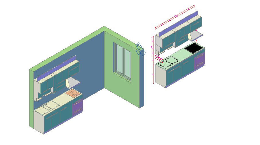 Modular Kitchen 3D Model With Basic Rendered Drawing