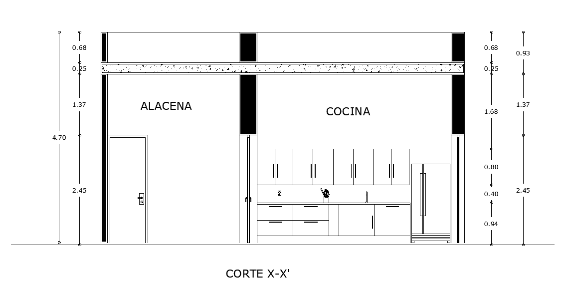 Modular Kitchen Elevation CAD Drawing Showing Detailed Interiors