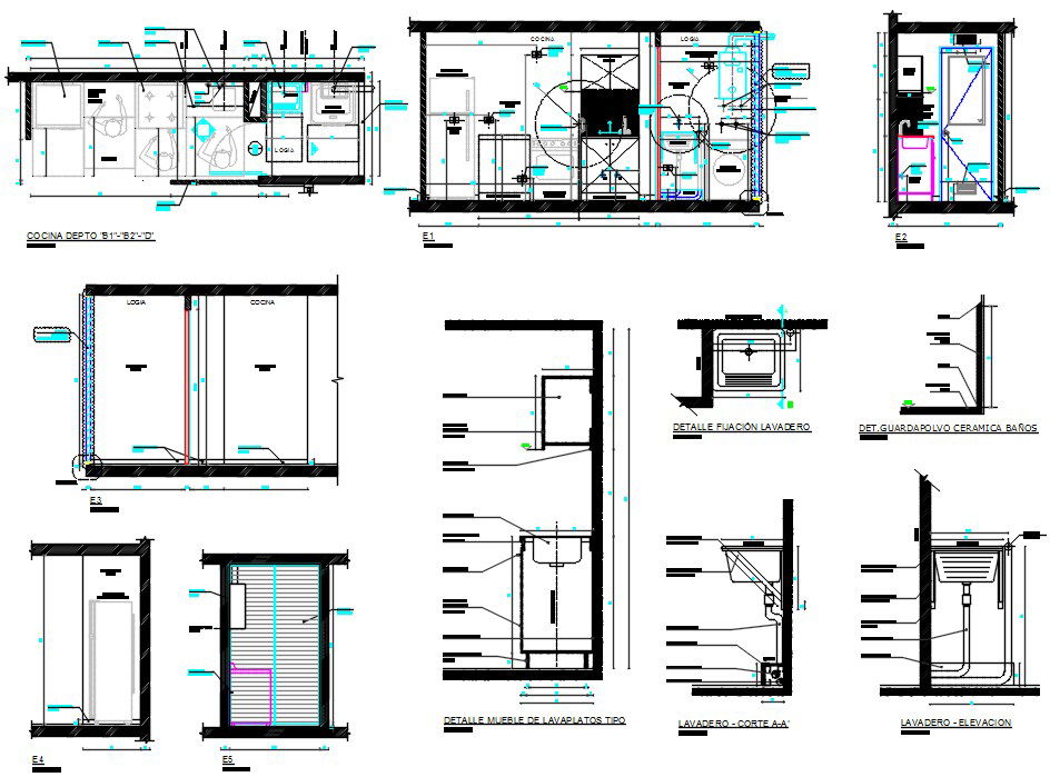 Modular Kitchen Layout plan And Interior Elevation Design DWG File