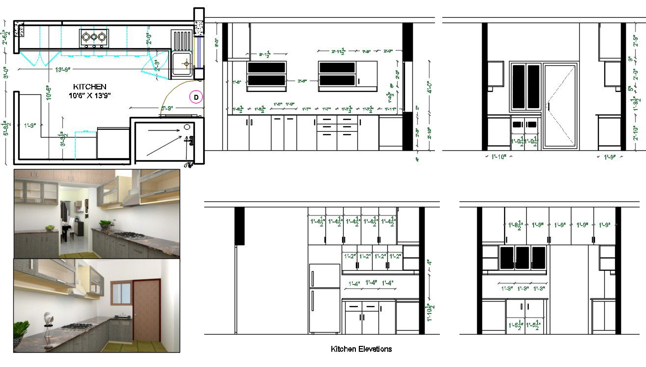Modular kitchen Plan And Interior Elevation Design AutoCAD File