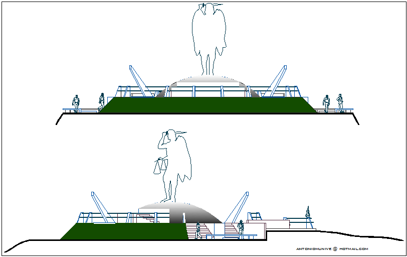 Monument of park front and back elevation view dwg file