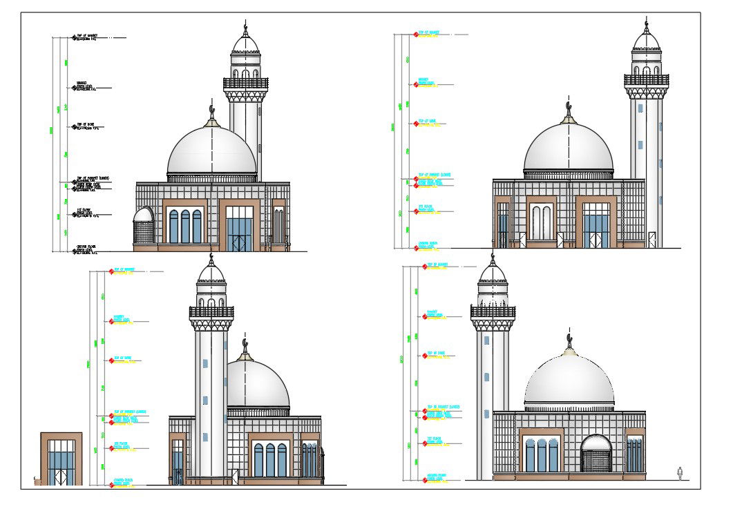 Mosque Elevation Design Download DWG File