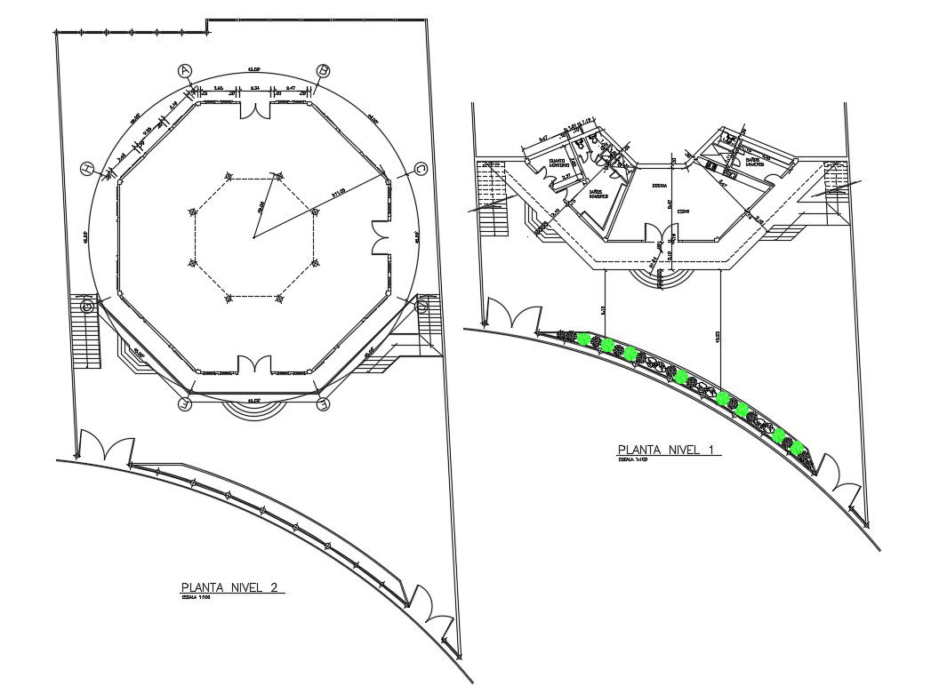 Mosque first and second floor plan cad drawing details dwg file