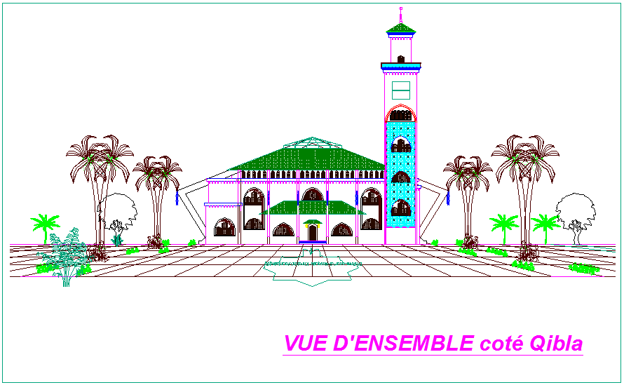 Mosque of Thracian view in side portion dwg file