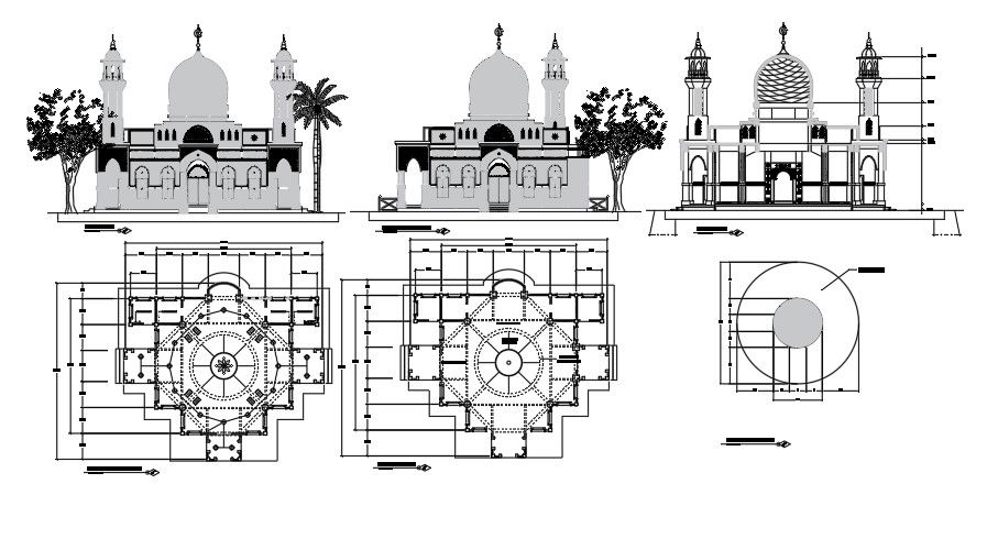 Mosque Plan And Elevation Design DWG File