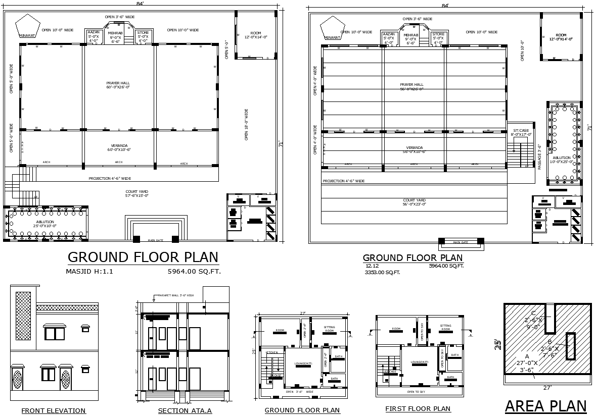 Combined Mosque and House Plan Design in DWG Drawing