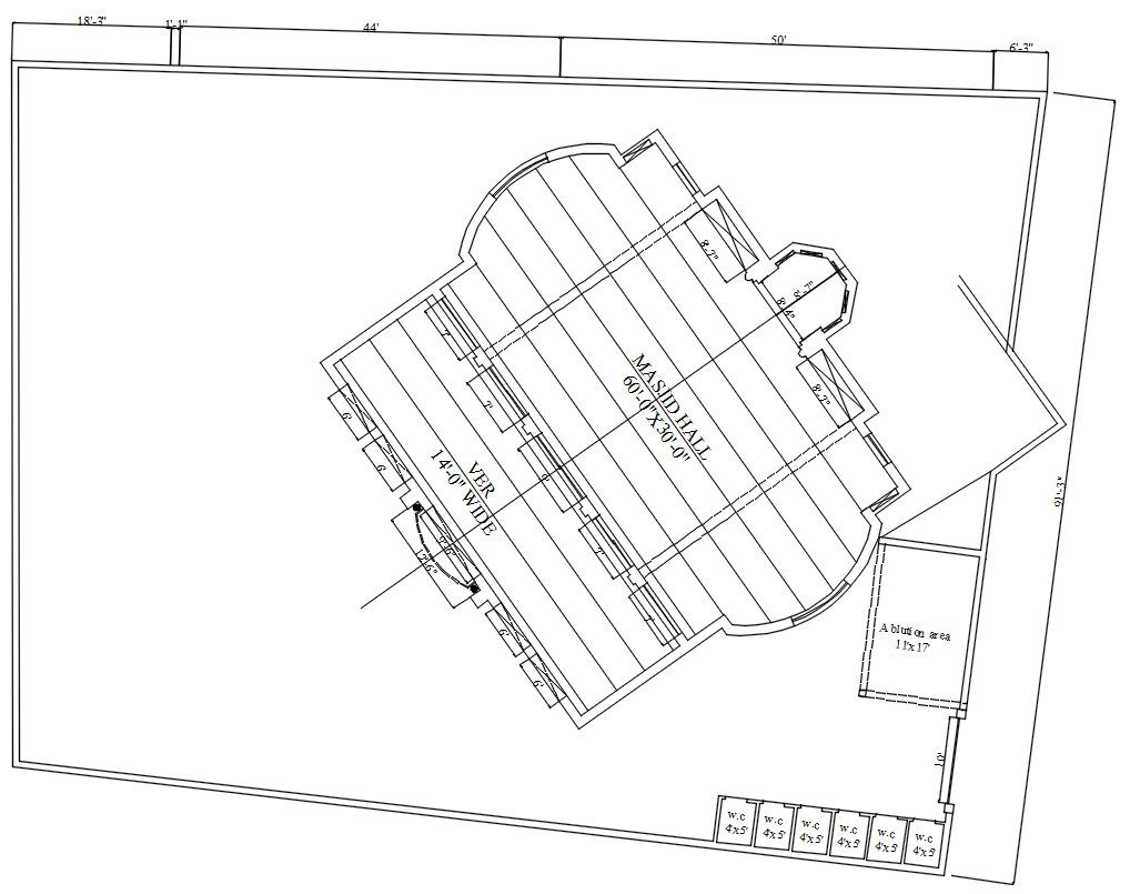Mosque floor layout plan in AutoCAD 2D drawing, CAD file, dwg file