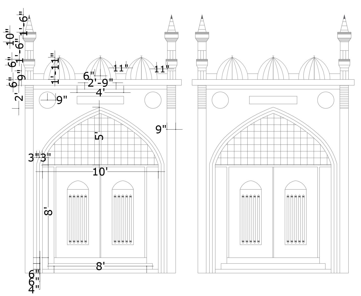 Mosque masjid elevation design detail dwg autocad drawing .