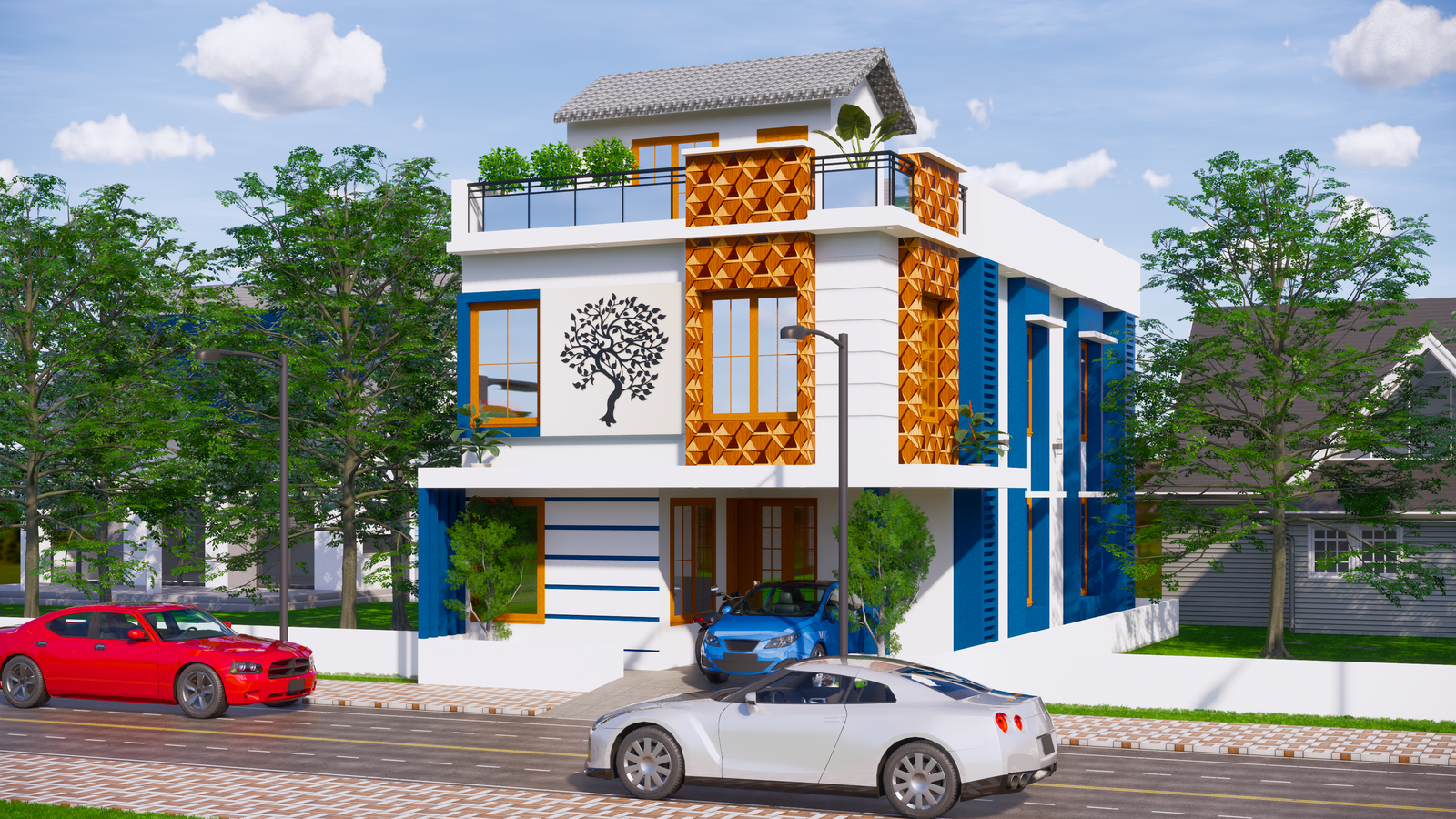 Most Beautiful 3d elevation design Revit file. Download this drawing Revit file on cadbull.com.