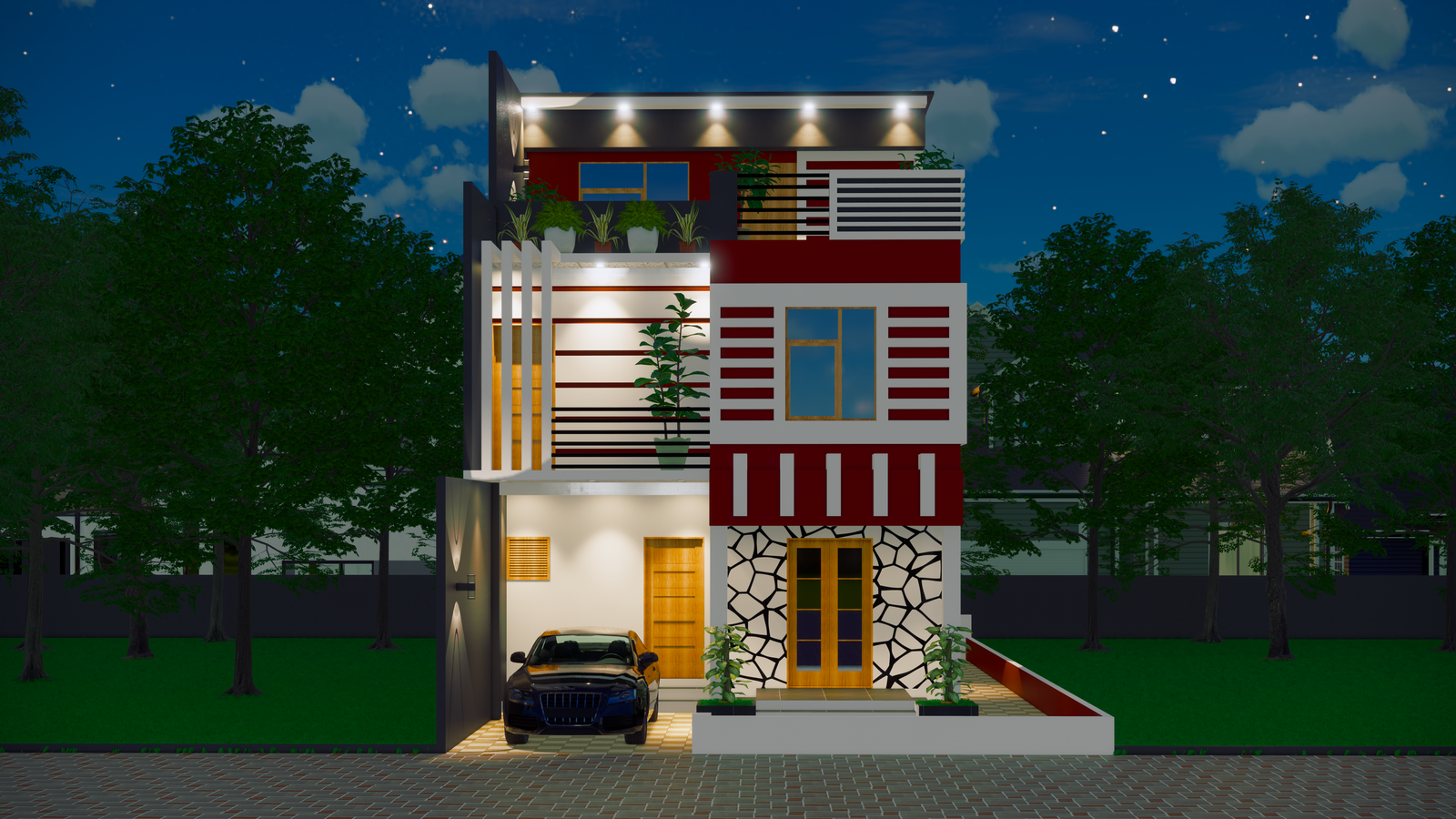 Most Beautiful G+2 3d house elevation design  Revit drawing file is given here.  Download this drawing Revit file .