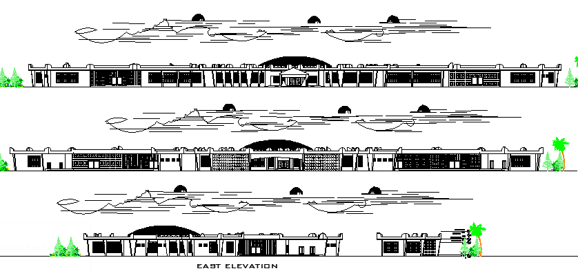 Motor Park Complex Architecture Design and Elevation dwg file