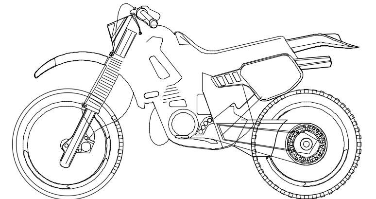 Motorbike 2D AutoCAD model drawing is given in this file