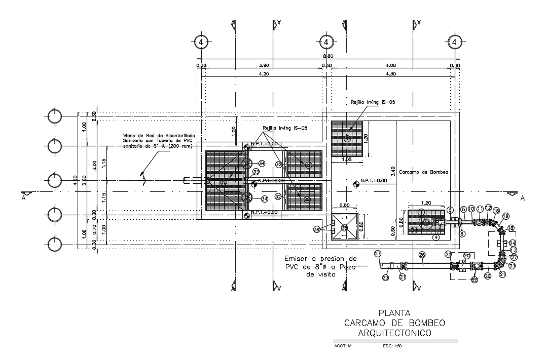 Motor room plumbing system is explained in this CAD drawing. Download the Autocad file now.