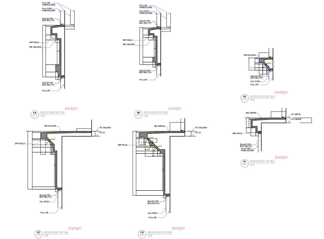 Moulding detail in AutoCAD 2D drawing, dwg file, CAD file