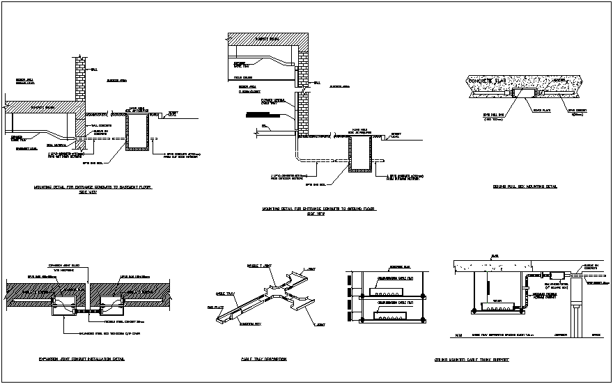 Mounting detail for entrance conduits and ceiling pull box detail dwg file