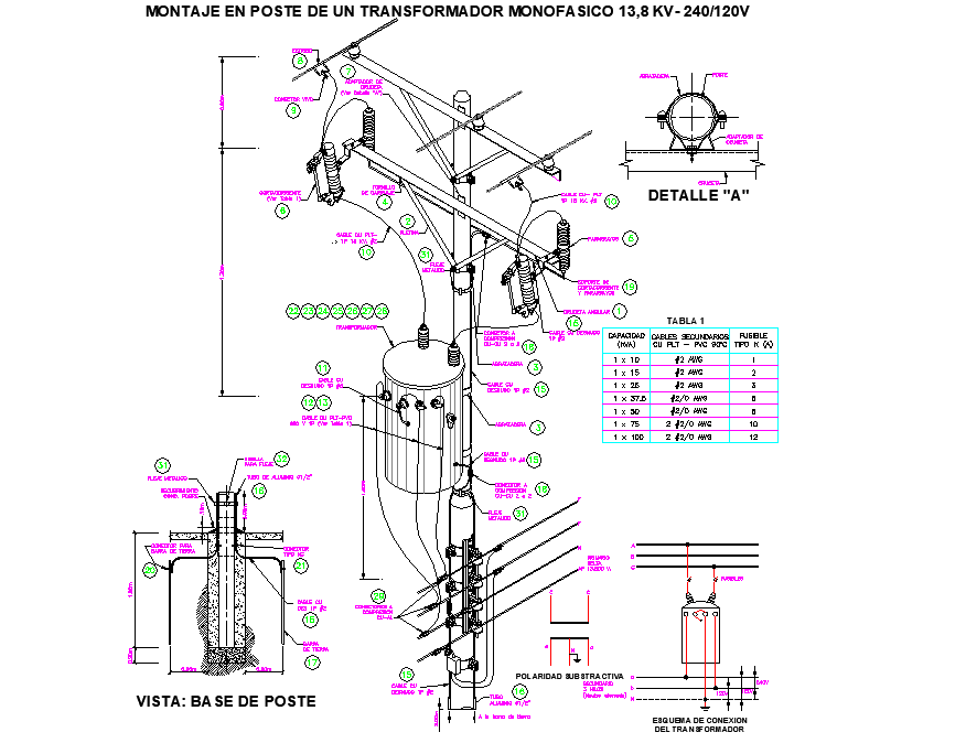 Mounting of single phase transformer plan detail dwg file