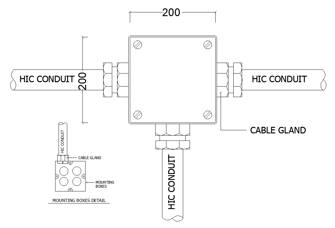 Mounting boxes detail cad drawing is given in this cad file. Download this cad file now.