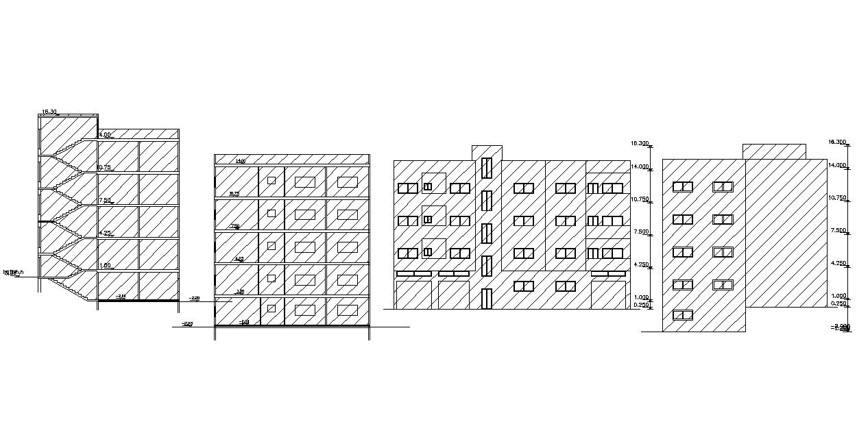 Mult-Storey Apartment Elevation and Sectional Drawing