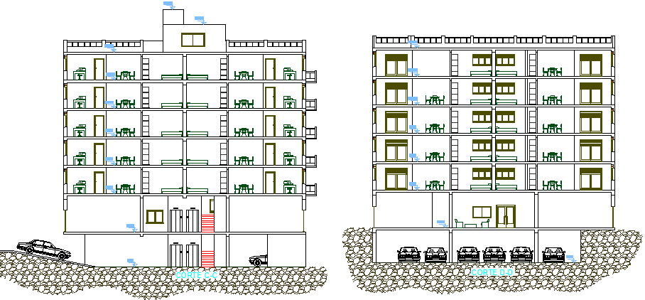 Multi Family 20 Units 2 story Residential Housing Flats Elevation dwg file