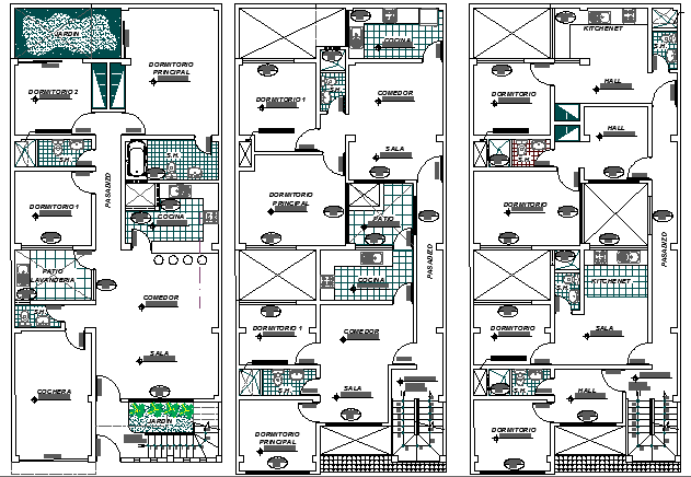 Multi-Family Building Four Floors Design and Structure Details dwg file
