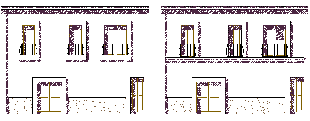 Multi Family Bungalow Design and Elevation dwg file