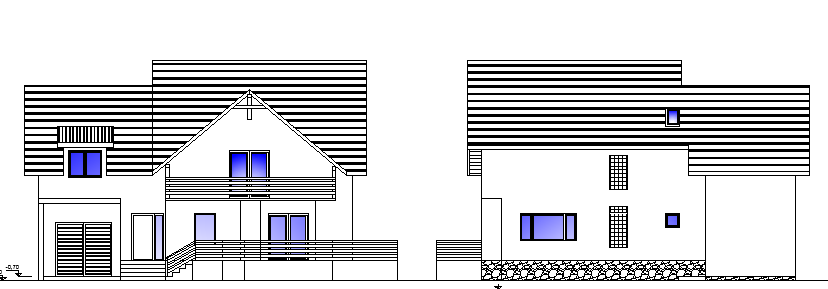 Multi Family Bungalow Elevation and Section Plan dwg file