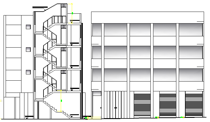 Multi-Family Housing with Store Design and Elevation dwg file