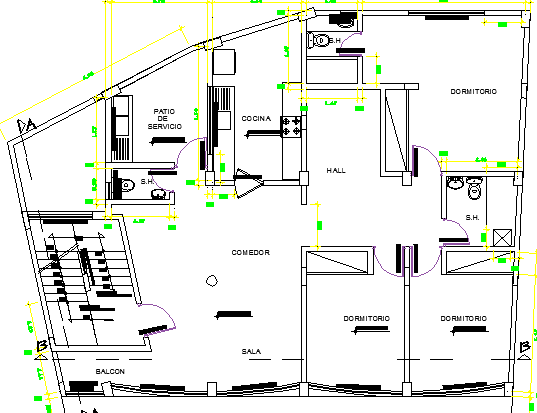 Multi-Family Housing with Store Design and Structure Details dwg file