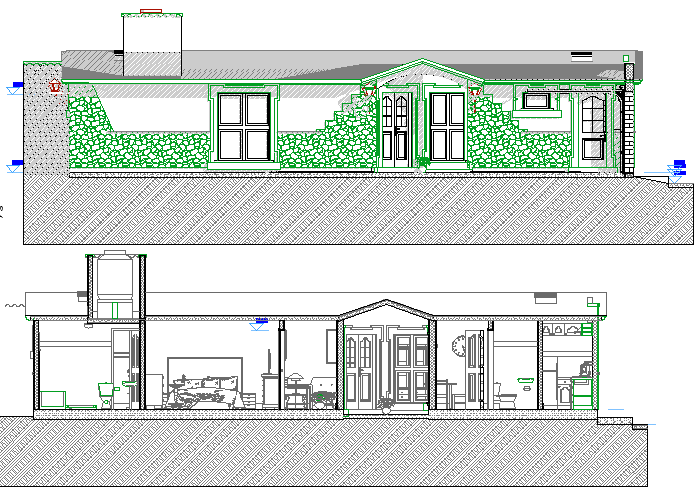Multi Family Residence House Elevation and Section Plan dwg file