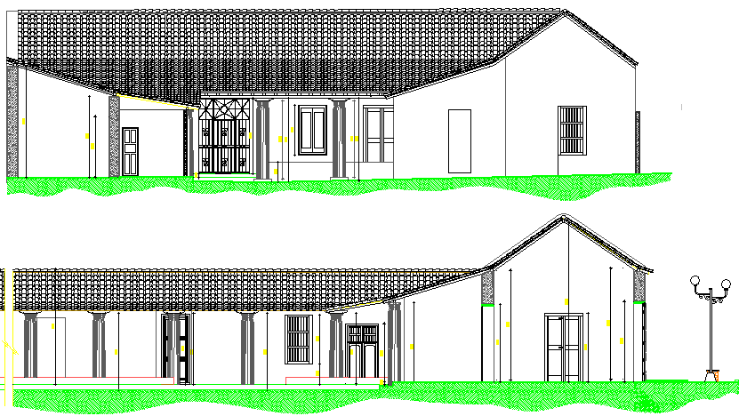 Multi Family Residential Bungalow Design and Elevation dwg file