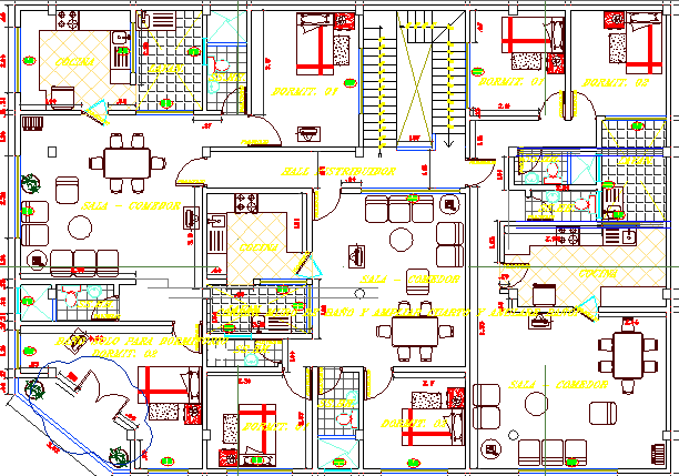 Multi-Family Residential House Architecture Layout and Structure Details dwg file