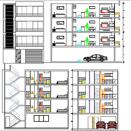 Multi-Family Single Family House Elevation and Section Details dwg file